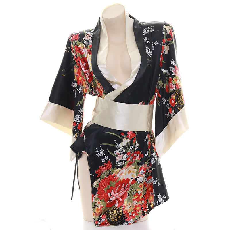 Charming Red Kimono Floral Cosplay Lingerie Dress Modakawa