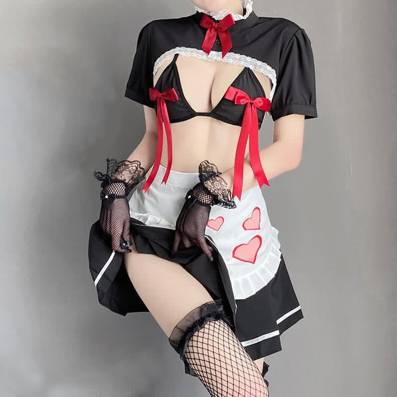 Sexy Maid Bow Decor Hollow Out Lingerie Set modakawa