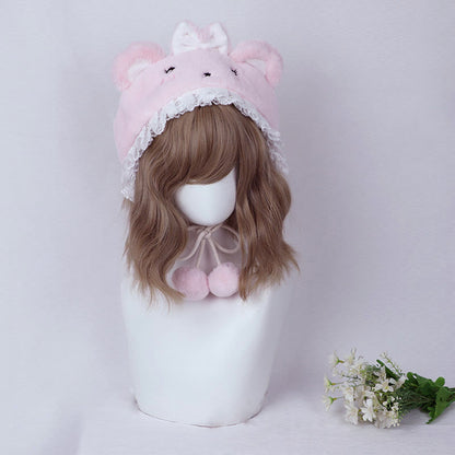 Cartoon Bunny Bear Ears Lace Lolita Plush Hat modakawa