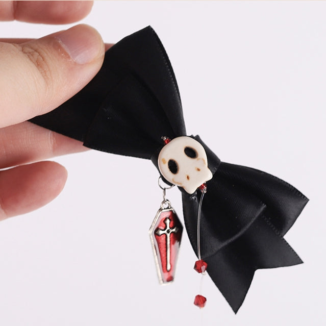 Coffin Black Skull Bowknot with Red Bwads Hairclip mySite