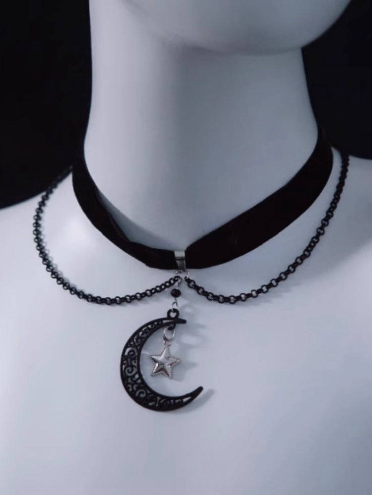 Moon Star Pendant Black Velvet Choker mySite