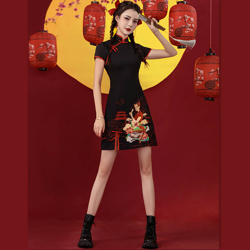 Gorgeous Girl Short Sleeve Buckle Cheongsam Dress modakawa