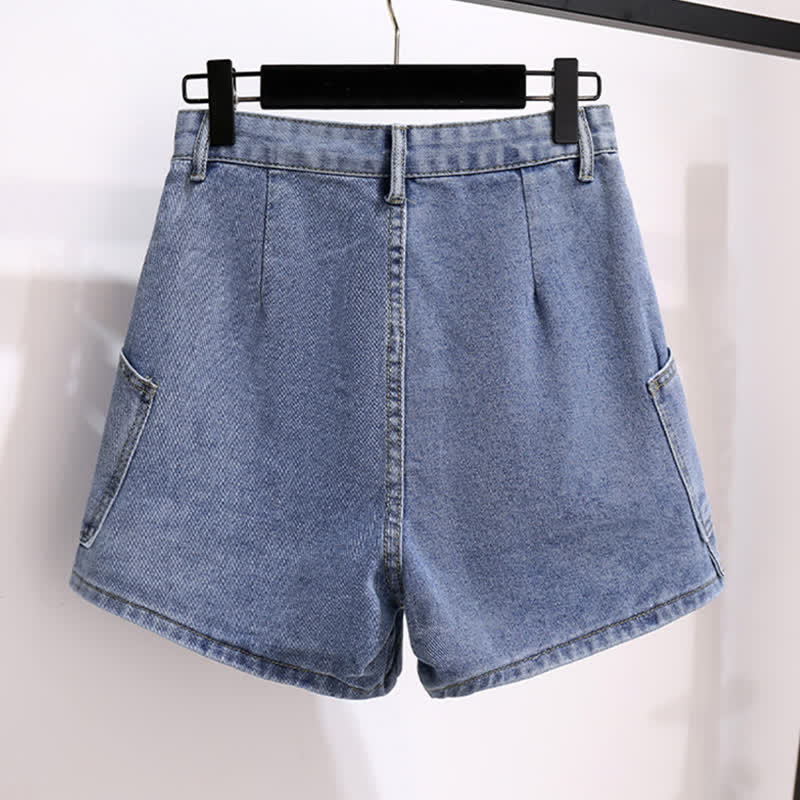 Fake Two Pieces Lapel T-Shirt Pocketed Denim Shorts modakawa