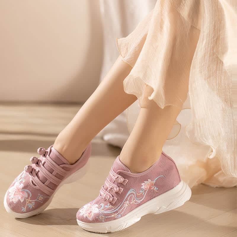 Pink Blossom Embroidery Buckle Platform High Heels Shoes modakawa