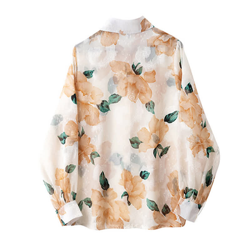 Sweet Floral Puff Sleeve Lapel Chiffon Shirt modakawa