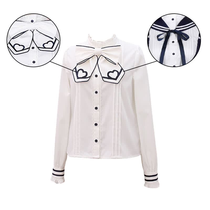 Sailor Collar Shirt Cartoon Dolphin Print Suspender Skirt modakawa