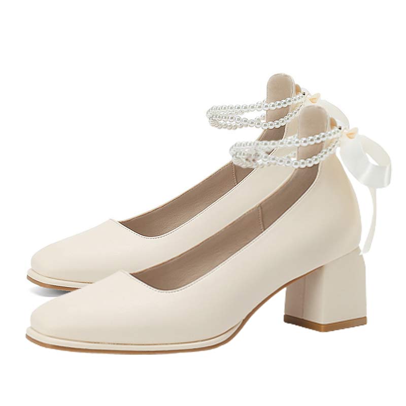 Elegant Pearl Bow High-heeled Shoes Modakawa