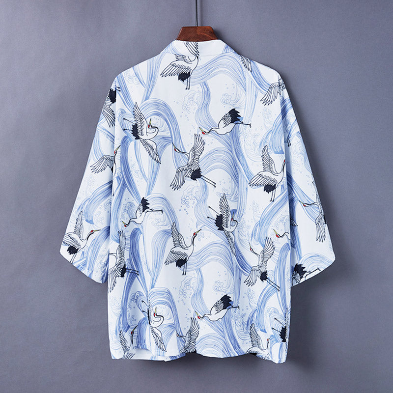 Charming Sakura Fox Print Kimono Outerwear Modakawa