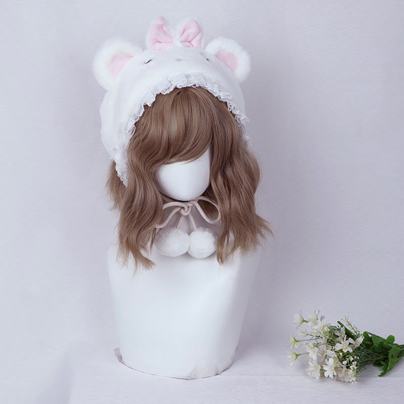 Cartoon Bunny Bear Ears Lace Lolita Plush Hat modakawa