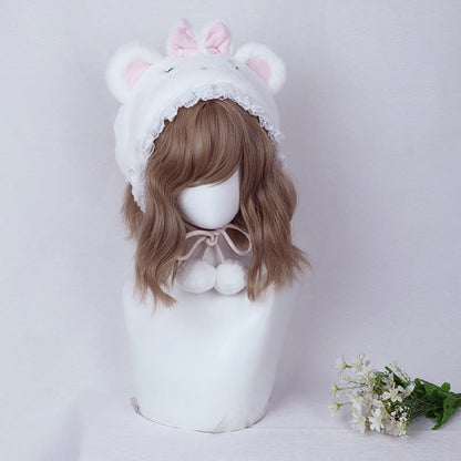 Cartoon Bunny Bear Ears Lace Lolita Plush Hat modakawa