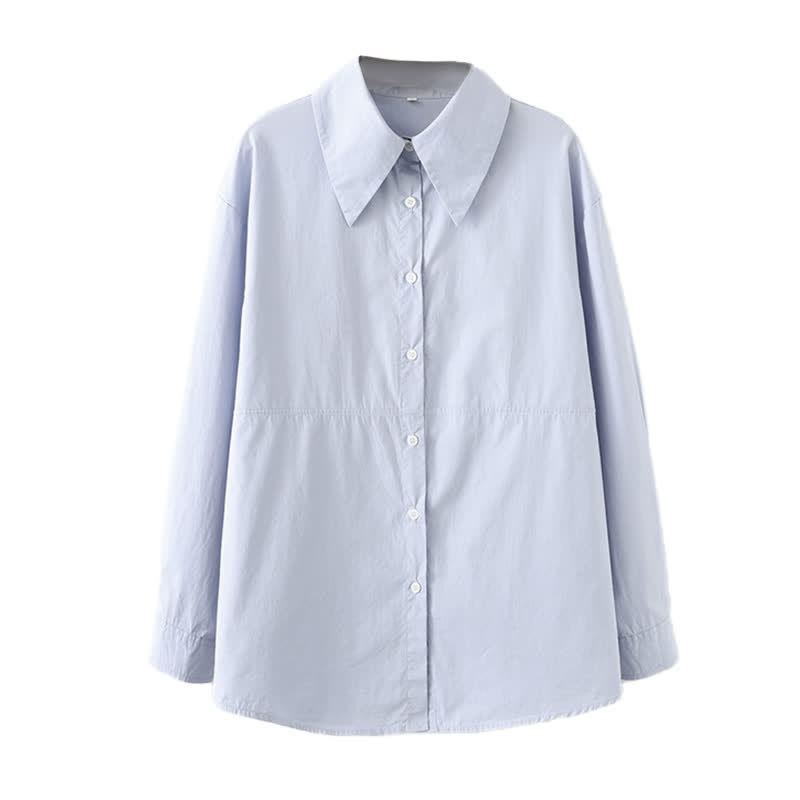 Lapel Pure Color Long Sleeve Loose Shirt Workwear modakawa