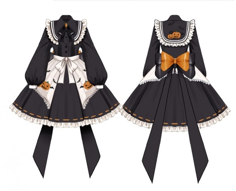 Halloween Lolita Witch Pumpkin Embroidery Dress Set mySite