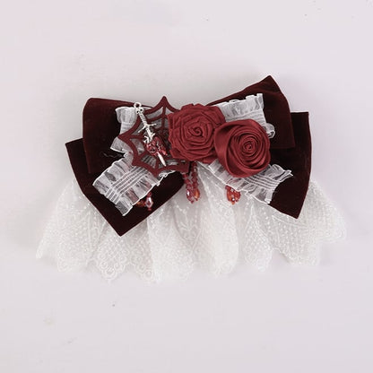 Spider Web White and Red Rosettes Big Bow Hairclip mySite