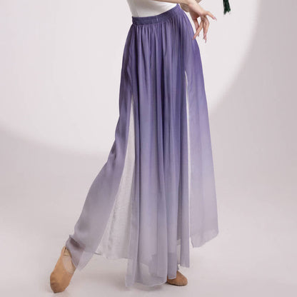 Gradient Color Chiffon Flowy Split Wide Leg Pants modakawa