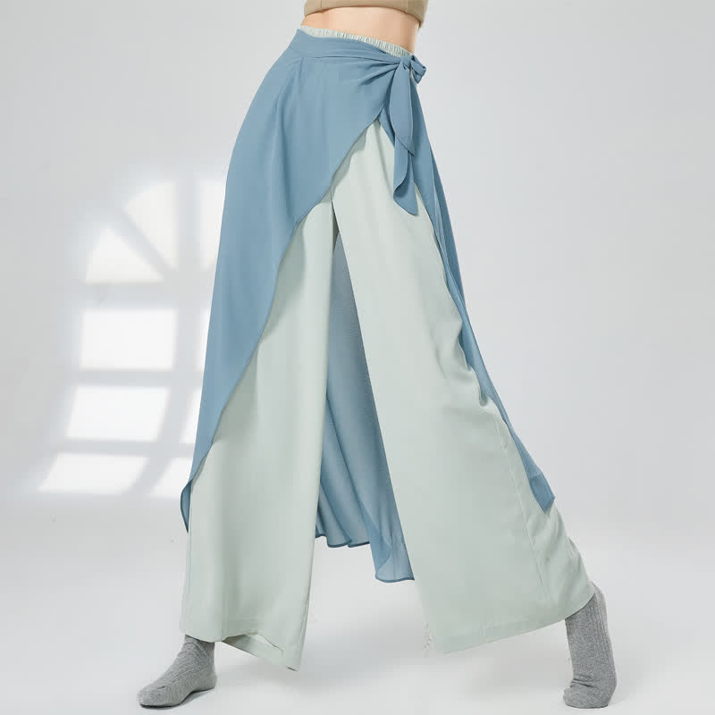 Vintage Blue Flowy Wide Leg Casual Pants modakawa