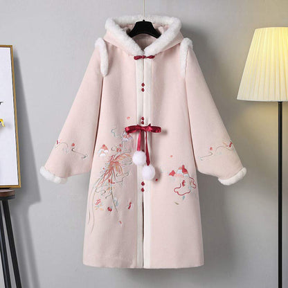 Charming Floral Embroidery Hooded Coat Dress Set Modakawa