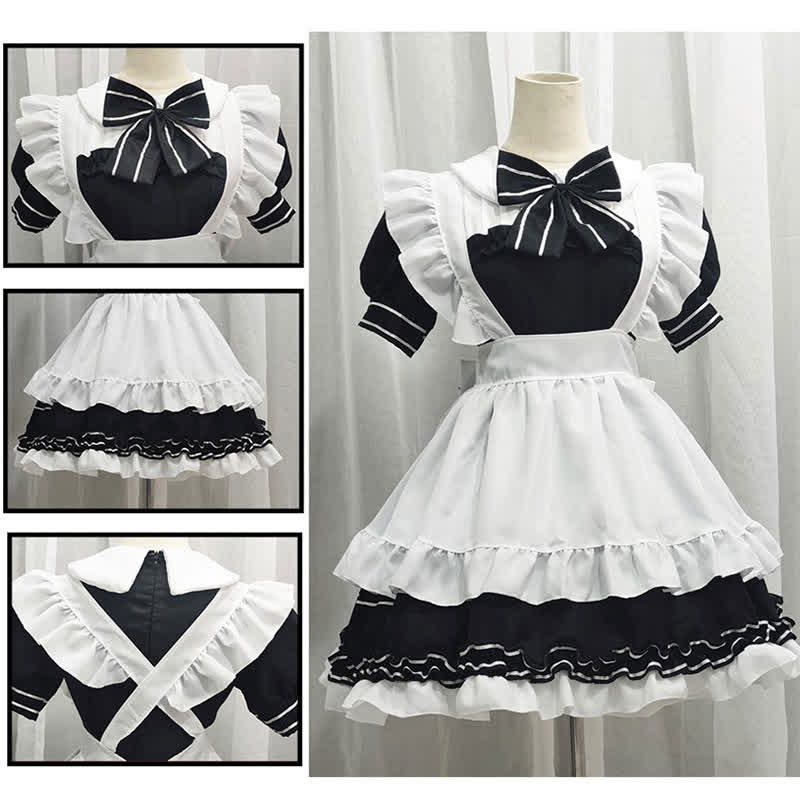 Lolita Devil Bow Knot Ruffled Maid Dress Modakawa