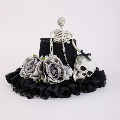 Black Floral Halloween Skeleton Mini Hat mySite