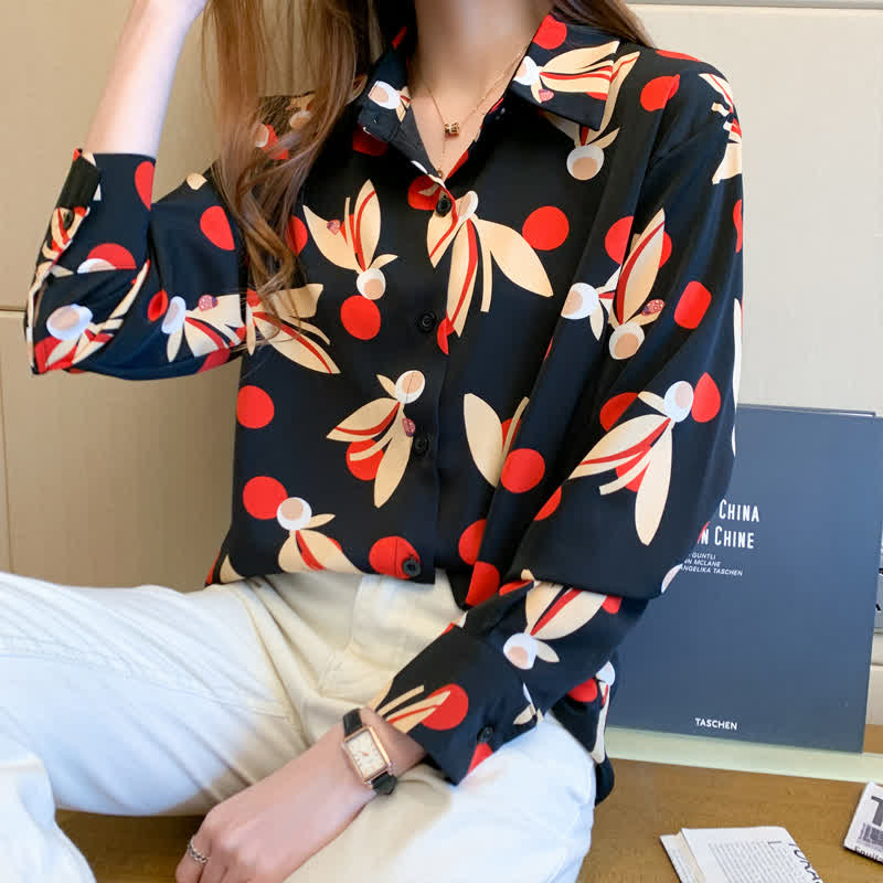 Vintage Polka Floral Print Casual Shirt modakawa