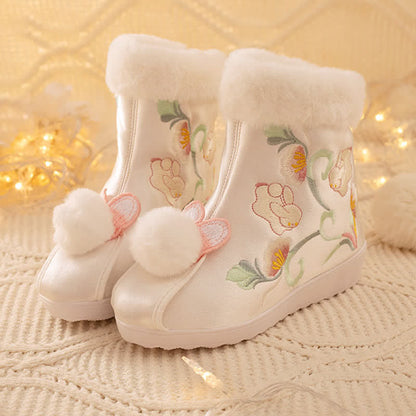 Vintage Embroidery Bunny Plush Boots modakawa