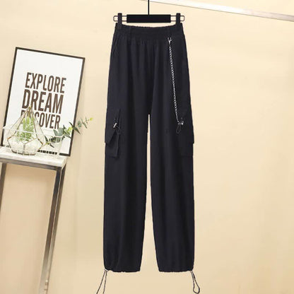 Chic Chain Pocketed Polo T-Shirt Casual Cargo Pants modakawa