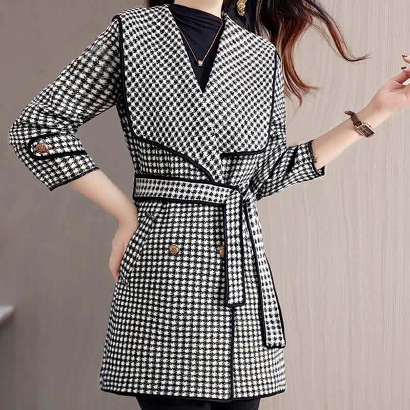 Elegant Print Sailor Collar Belted Coat modakawa