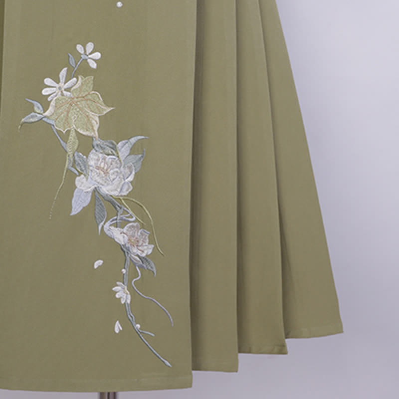 Buckle Floral Embroidery Green Dress Set modakawa