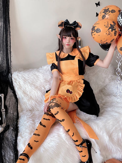 Halloween Black and Orange Pumpkin Maid Dress Costume mySite