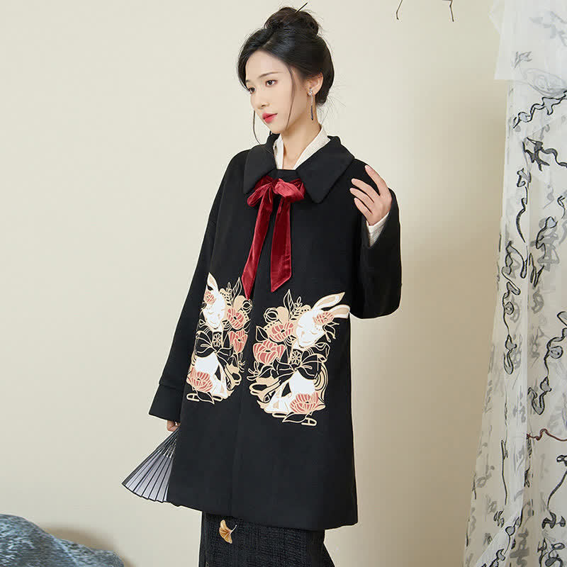 Elegant Bunny Embroideried Coat Shirt Floral High Waist Skirt modakawa