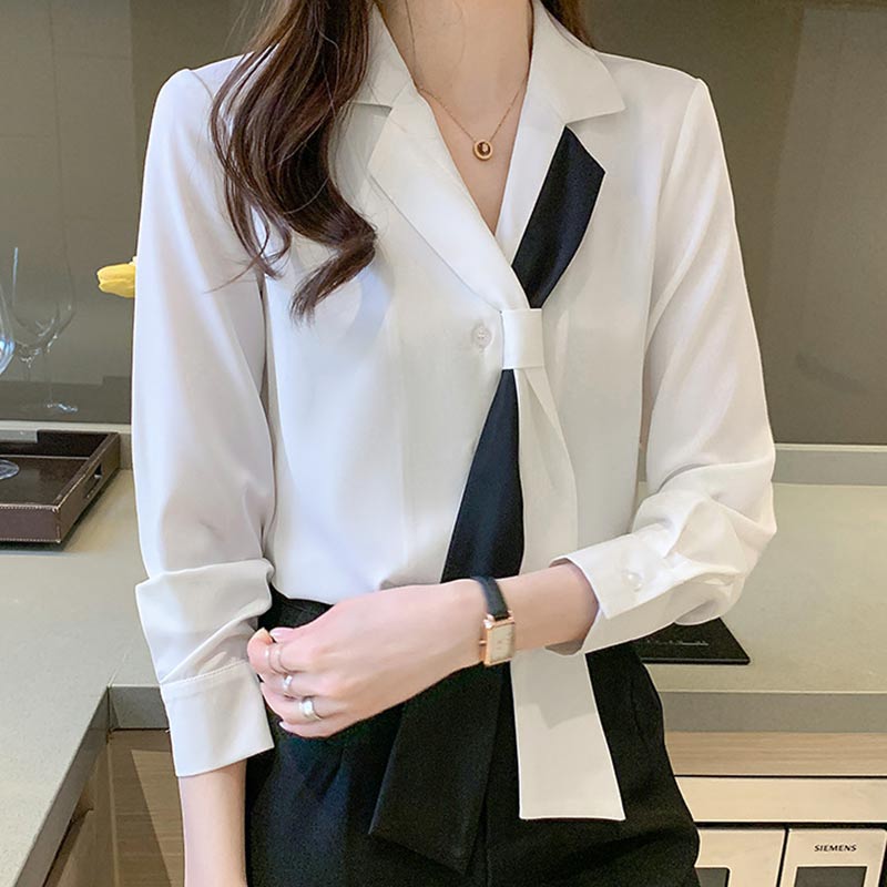 Elegant Streamer Turn-Down Collar Shirt Modakawa