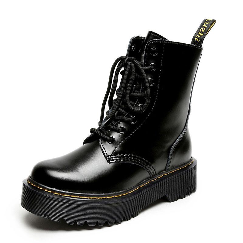 Black Leather Platform Lace Up Martin Boots Modakawa