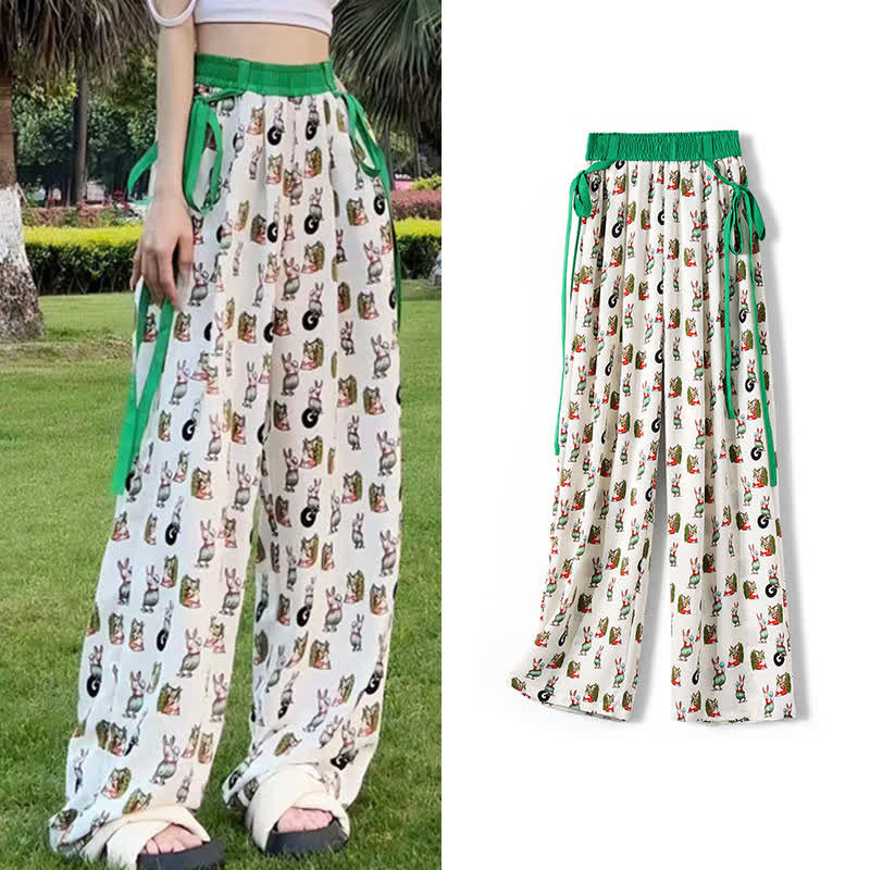 Vintage Flowers Print Chiffon Wide Leg Pants modakawa