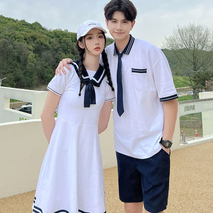 Cute Couple Sailor Collar Dress T-Shirt Shorts modakawa