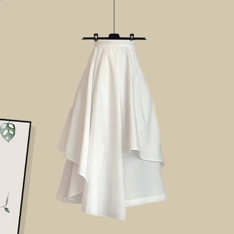 Bow Round Collar Bowknot Crop T-Shirt Irregular Skirt modakawa