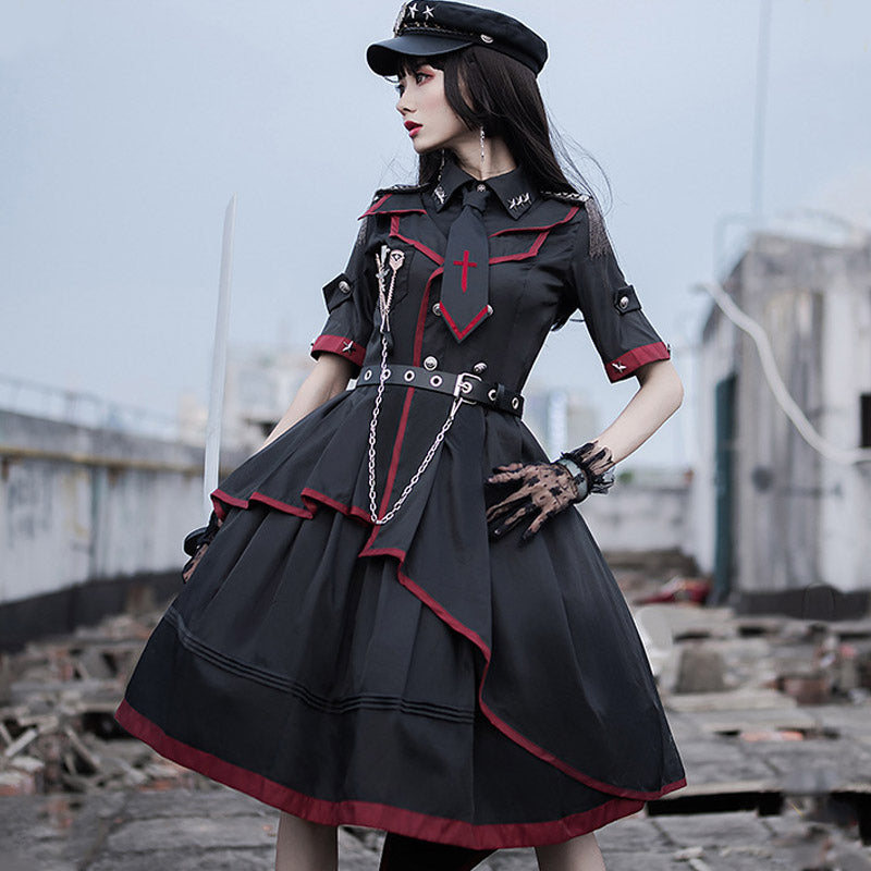 Y2K Gothic Lolita One Piece Dress Military Uniform SpreePicky