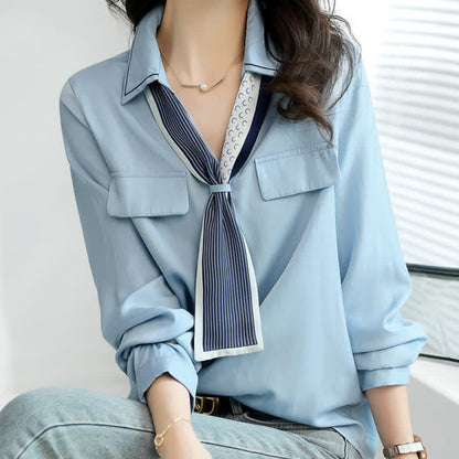 Chic V-neck with Tie Shirt modakawa