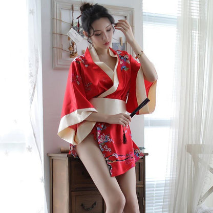 Charming Red Kimono Floral Cosplay Lingerie Dress Modakawa