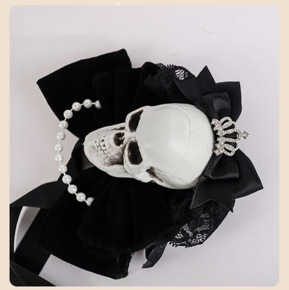 Rhinestoned Crown Black Halloween Skeleton Hairclips mySite