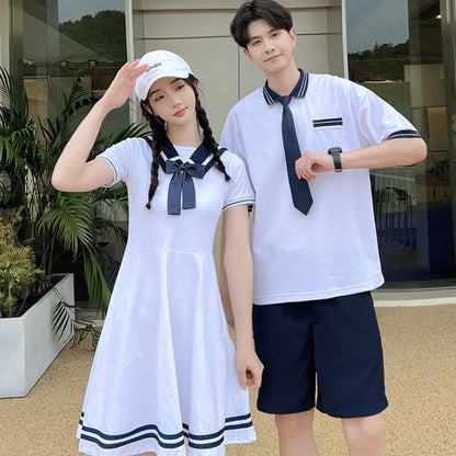 Cute Couple Sailor Collar Dress T-Shirt Shorts modakawa