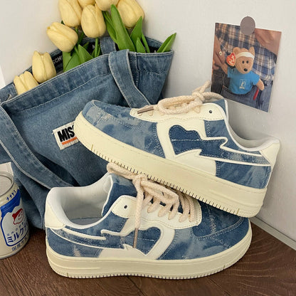 Denim Heart Aesthetic Sneakers Boogzel Clothing