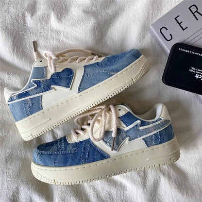 Denim Heart Aesthetic Sneakers Boogzel Clothing