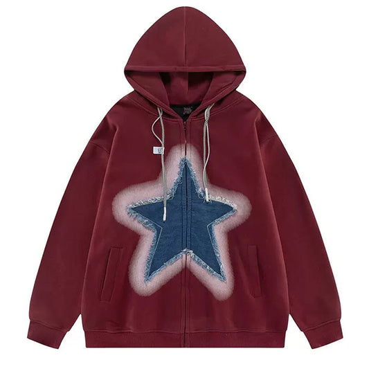 Y2K Denim Star Zip Up Hoodie Boogzel Clothing