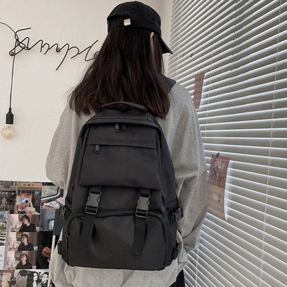 Casual Black Pure Color Casual Backpack modakawa