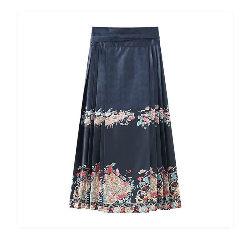 Graceful Hanfu Buckle T-Shirt Lace Up Graghic Print Pleated Skirt modakawa