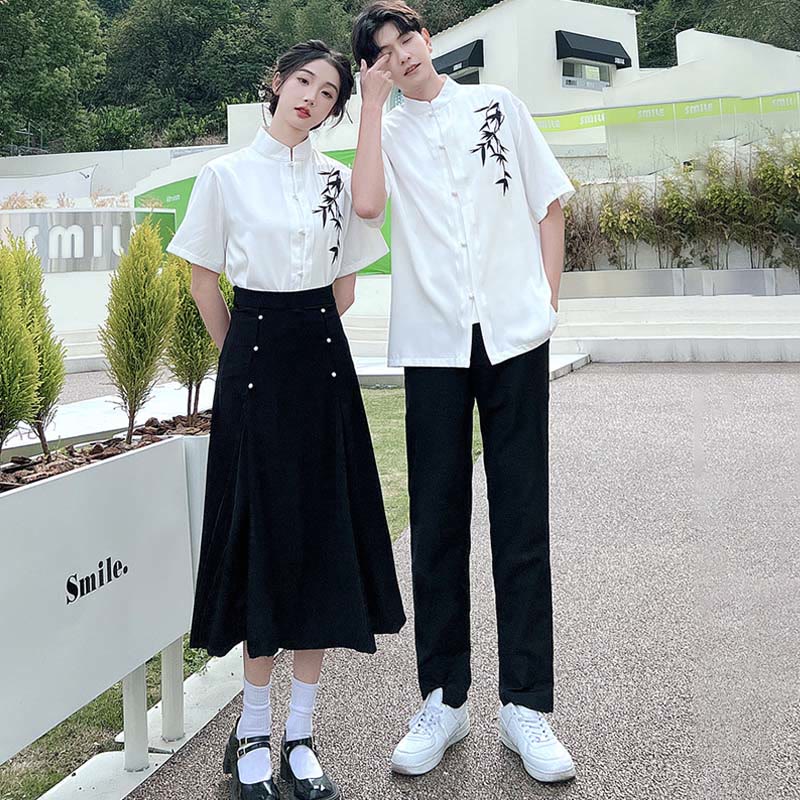 Couple Vintage Leaves Print T-Shirt Skirt Pants modakawa