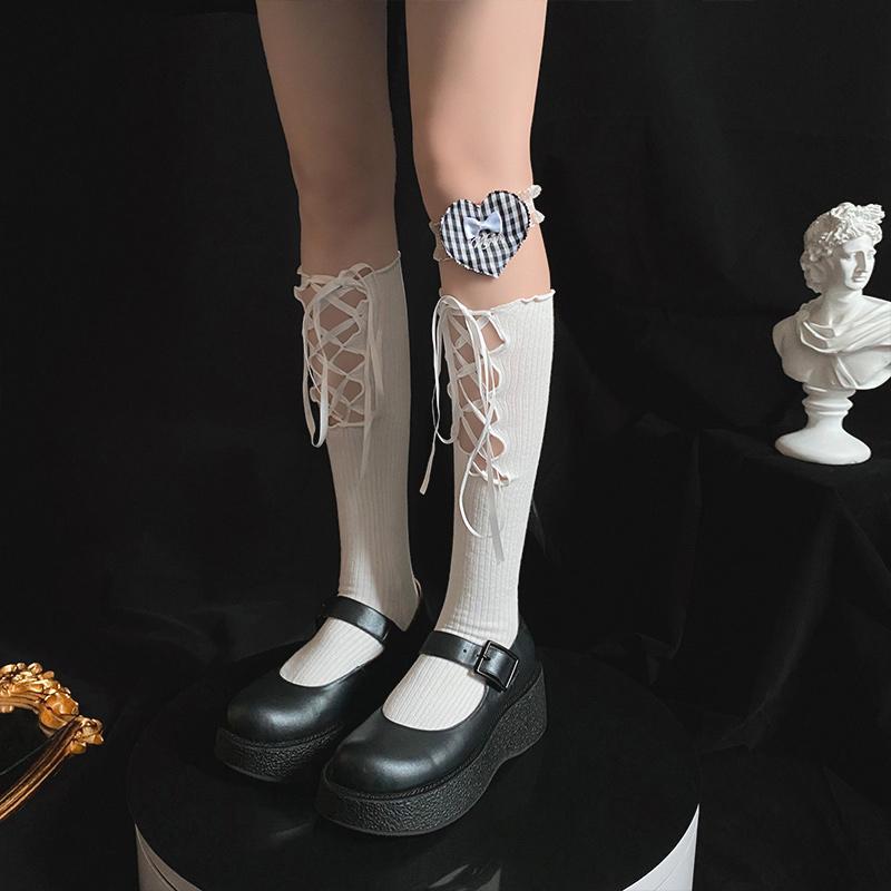 Elegant Cross Lace Strap Socks Modakawa