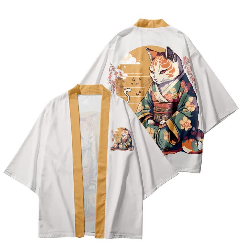 Cute Cat Warriors Print Cardigan Kimono Outerwear modakawa