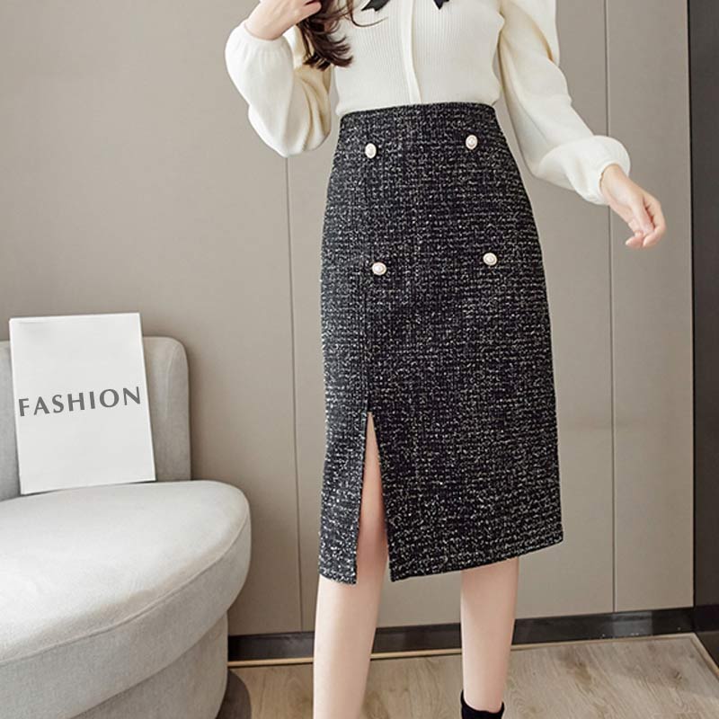 Classy Button Front Split Skirt Modakawa