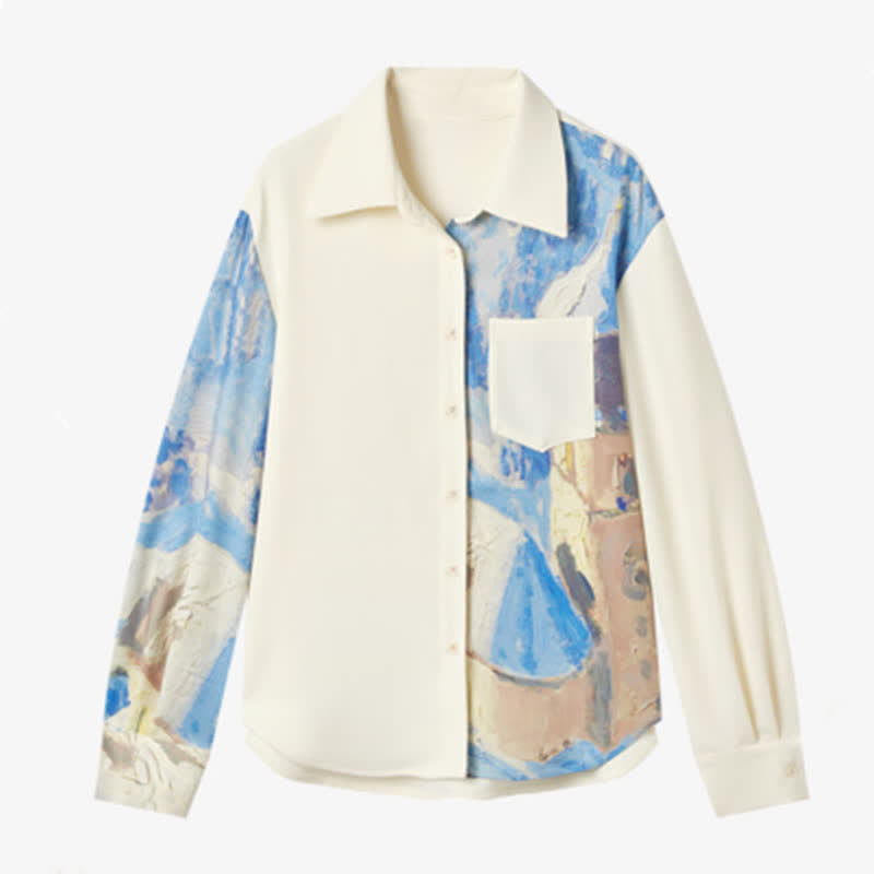 Irregular Printing Chiffon Pocket Lapel Shirt modakawa