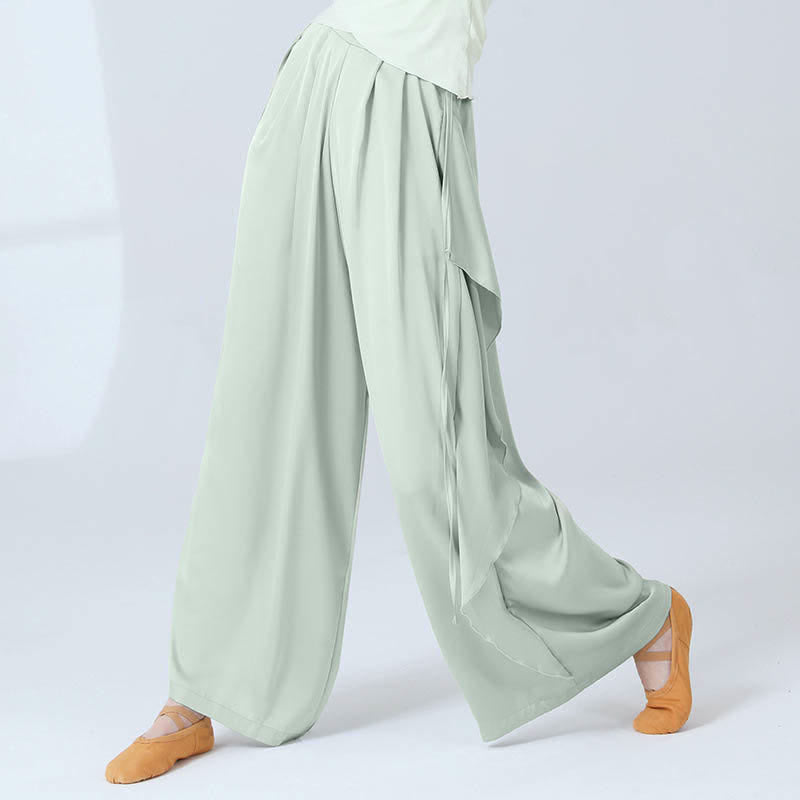 Flowy Silk Lace Up Wide Leg Pants modakawa